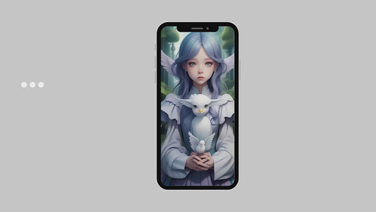 Angel holding a white dove in a surreal animated video phone wallpaper